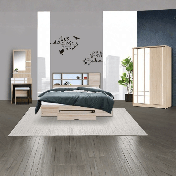 ชุดห้องนอน 6 ฟุต WISDOM DESIGN FURNITURE รุ่น NANA-M สีบัตเตอร์/ขาว ลิ้นชักท้ายเตียง_4